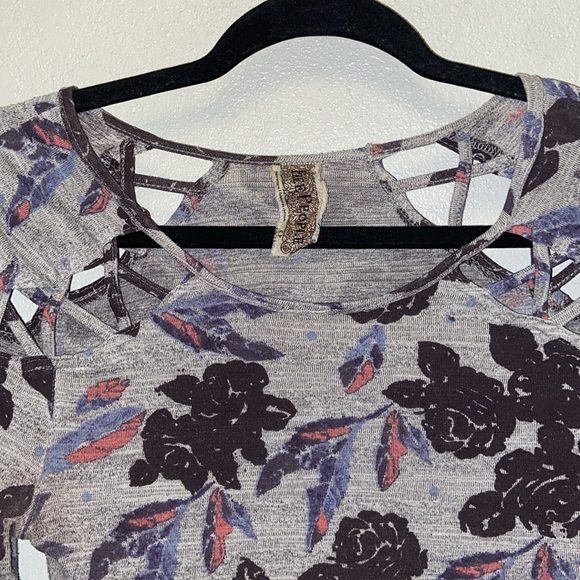 Free People Size Small Gray Floral Bodycon Stretchy Dress: 3072 - Picture 2 of 7